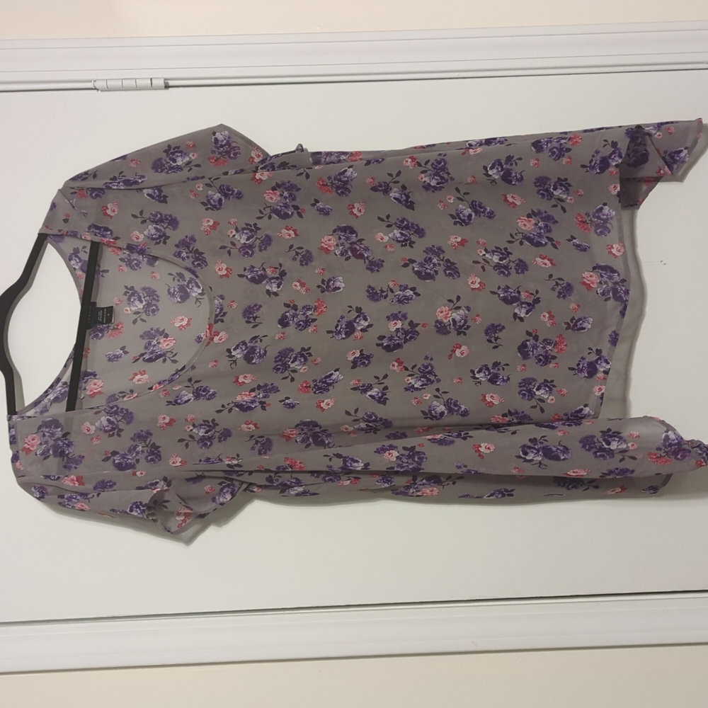 Grey, floral printed blouse